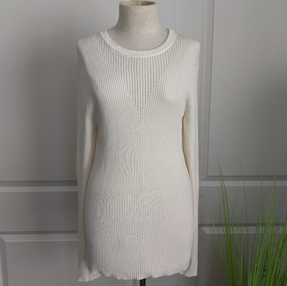 Hugo Boss BOSS Top Rib Knit Fitted Long Sleeve Crew Neck Winter White XL NWT - Picture 4 of 8